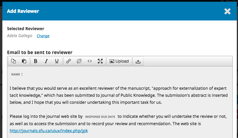 Email to reviewer