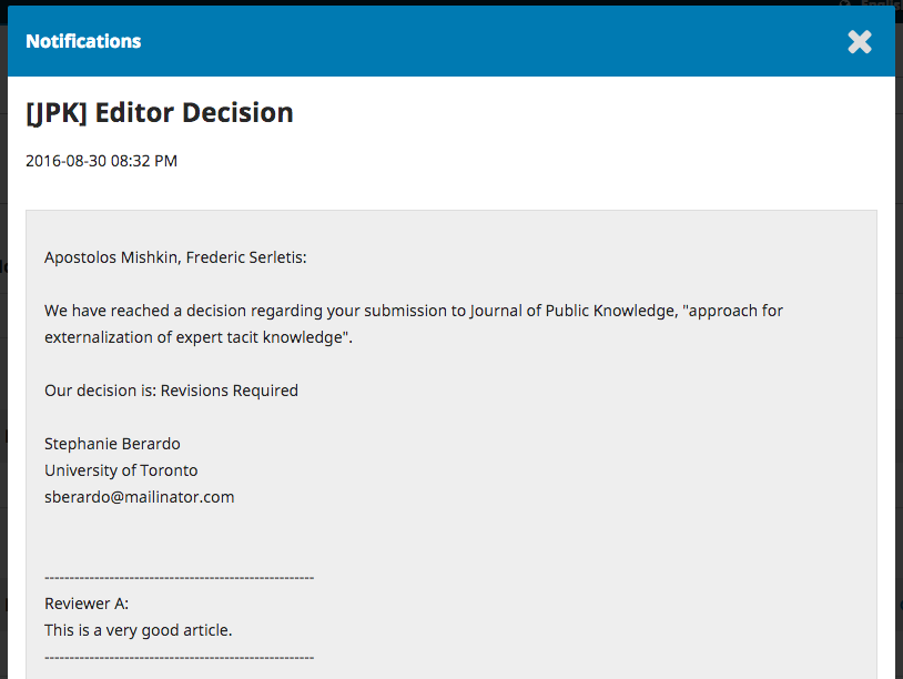 Editor's decision email
