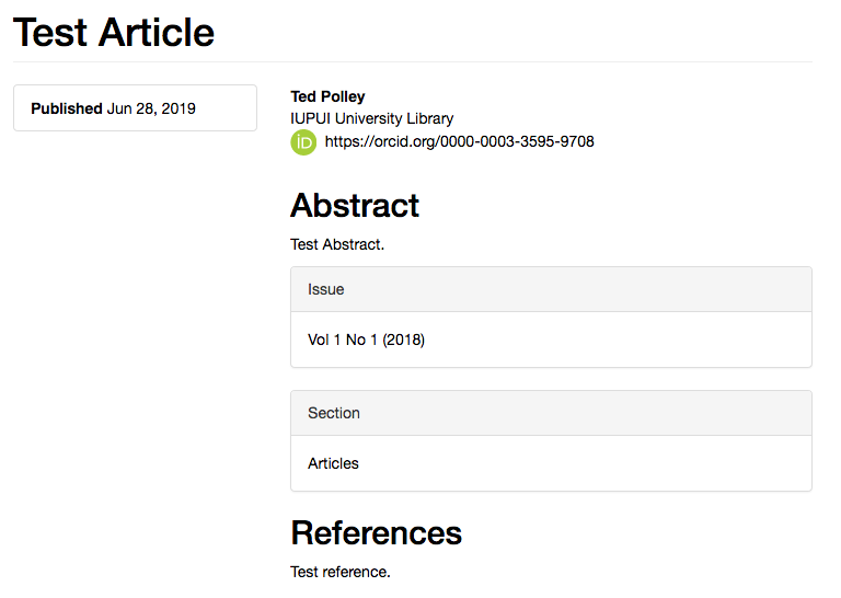 ORCID displayed on article landing page